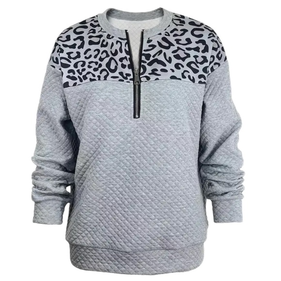 Women’s Gray Waffle Leopard Print Women's Top - Size XL - NWOT - Picture 1 of 5